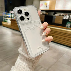 Transparent Card Holder Case for iPhone 16/15/14/Plus/13/12/11 Pro Max