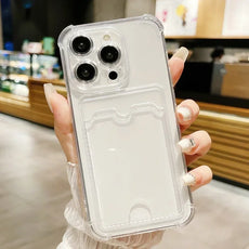 Transparent Card Holder Case for iPhone 16/15/14/Plus/13/12/11 Pro Max
